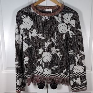 See By Chloe Multicolor Fringe All-Over Print Sweater Size Medium Designer Rare